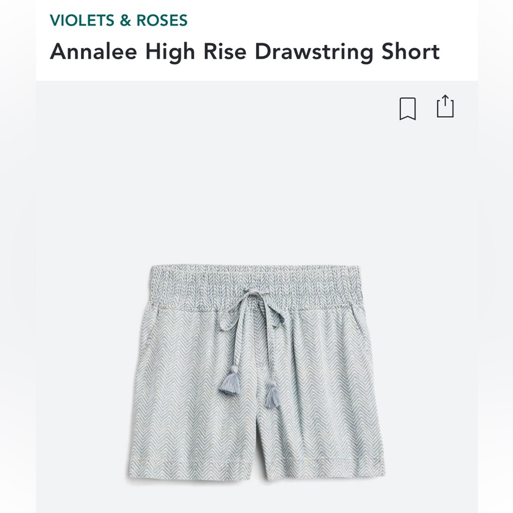 Violets & Roses “Annalee” high rise drawstring shorts
